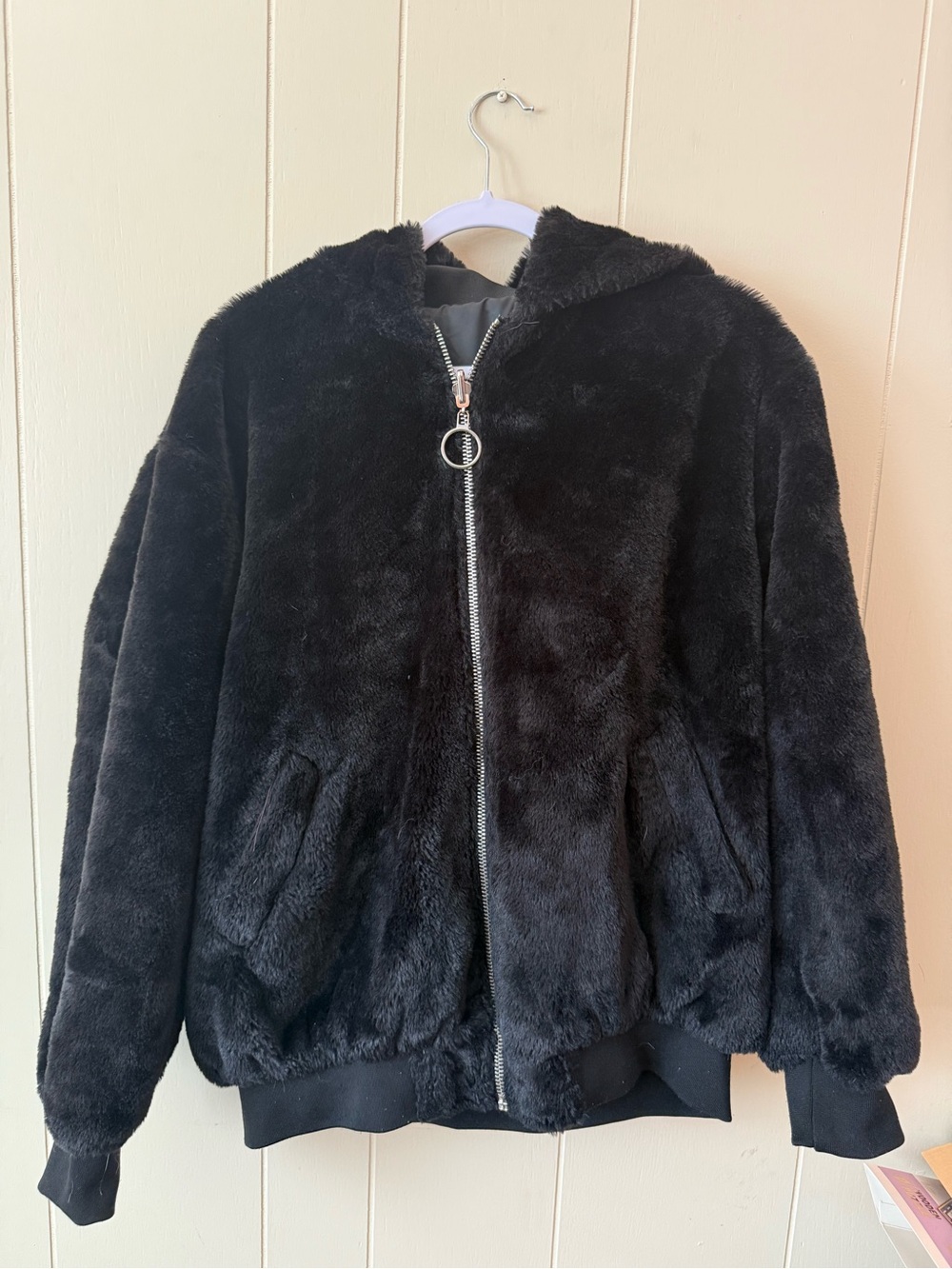 Reversible Black Faux Fur Hooded Jacket - Women